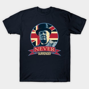 Winston Churchill Never Surrender Union Jack Banner Pop Art T-Shirt